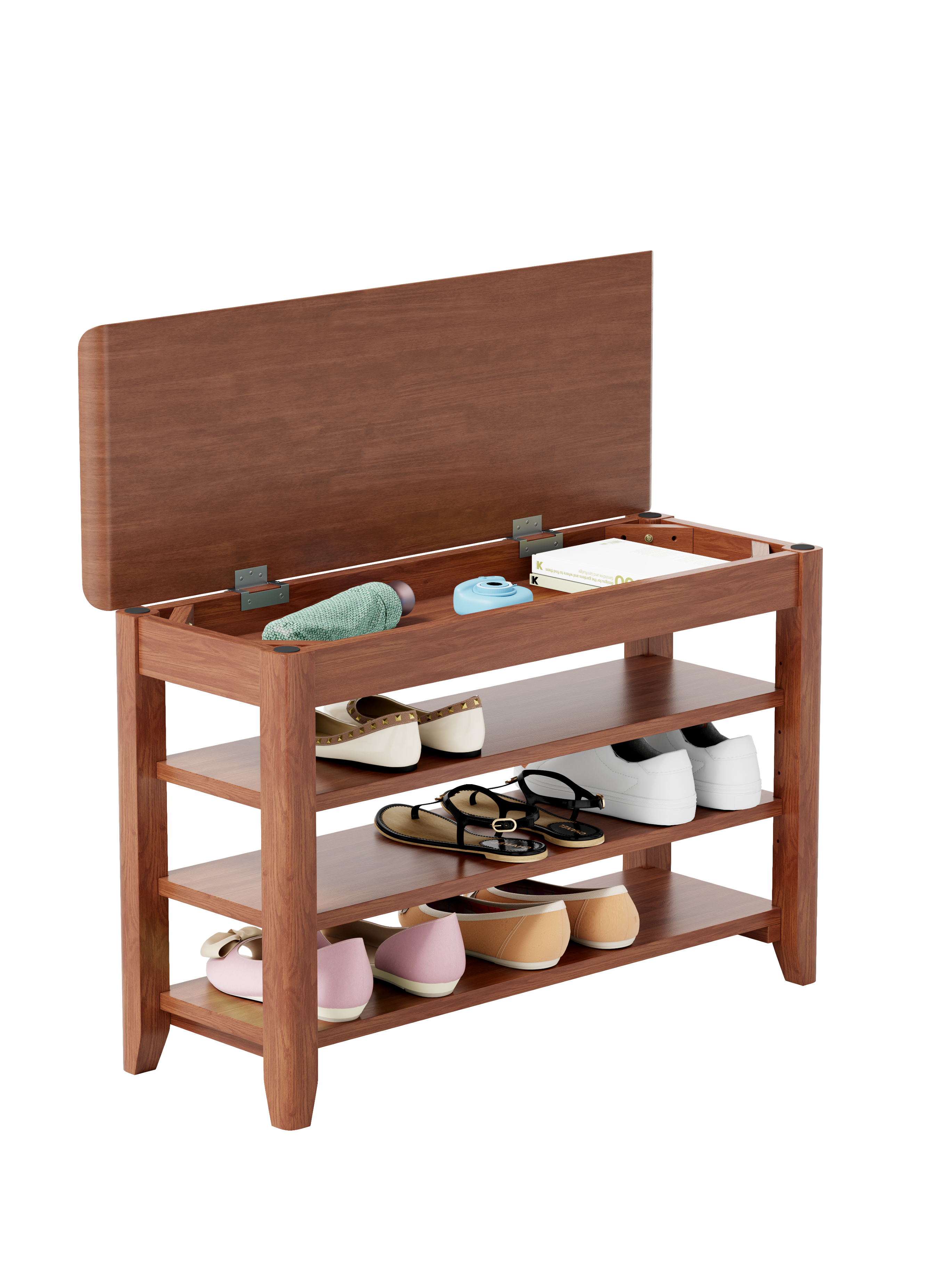 APRILSOUL - 100% solid wood front door shoe rack wardrobe solid wood shoe bench load-bearing 550 pounds entrance aisle shoe rack - Walnut