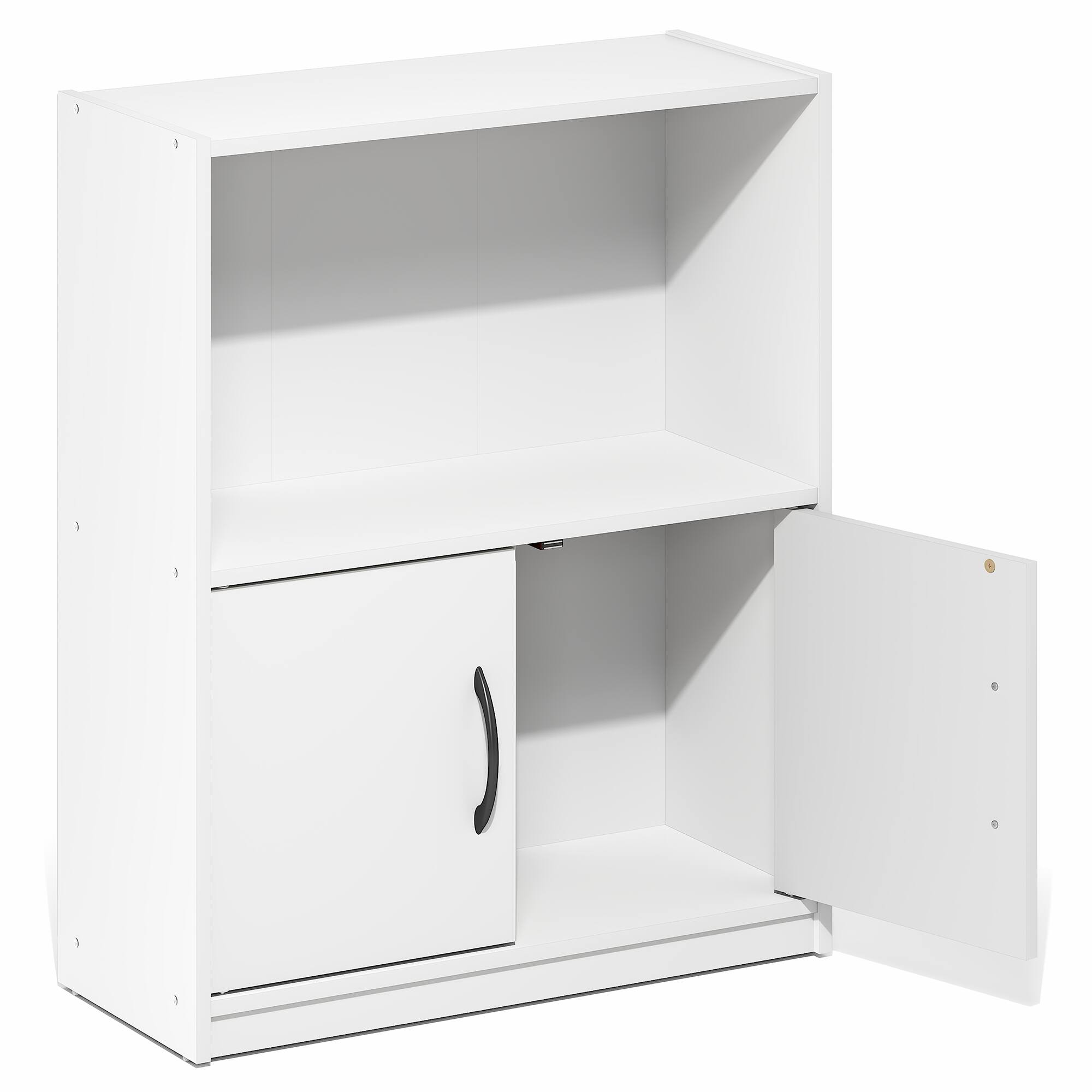 Alt View 7. Furinno - GRUEN Book Shelf, 2-Tier Small Bookshelf, Bookcase with Open Shelf and Doors Storage Cabinet, 9.3 x 21.8 x 27 - White.
