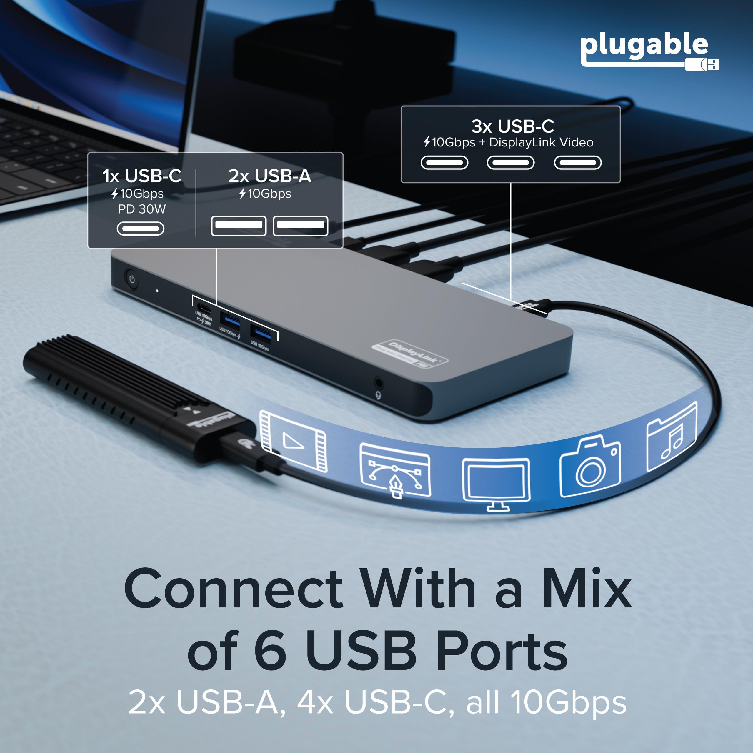 Plugable USB C Docking Station 5 Monitors,140W DisplayLink Dock