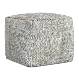 Simpli Home - Nate 18 inch Wide Boho Square Pouf in Grey Mélange Cotton - Grey Melange