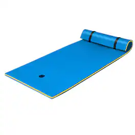 Gymax - 87'' x 36'' 3-layer Floating Pad Mat Water Sports Recreation Relaxing Blue - Orange+Black