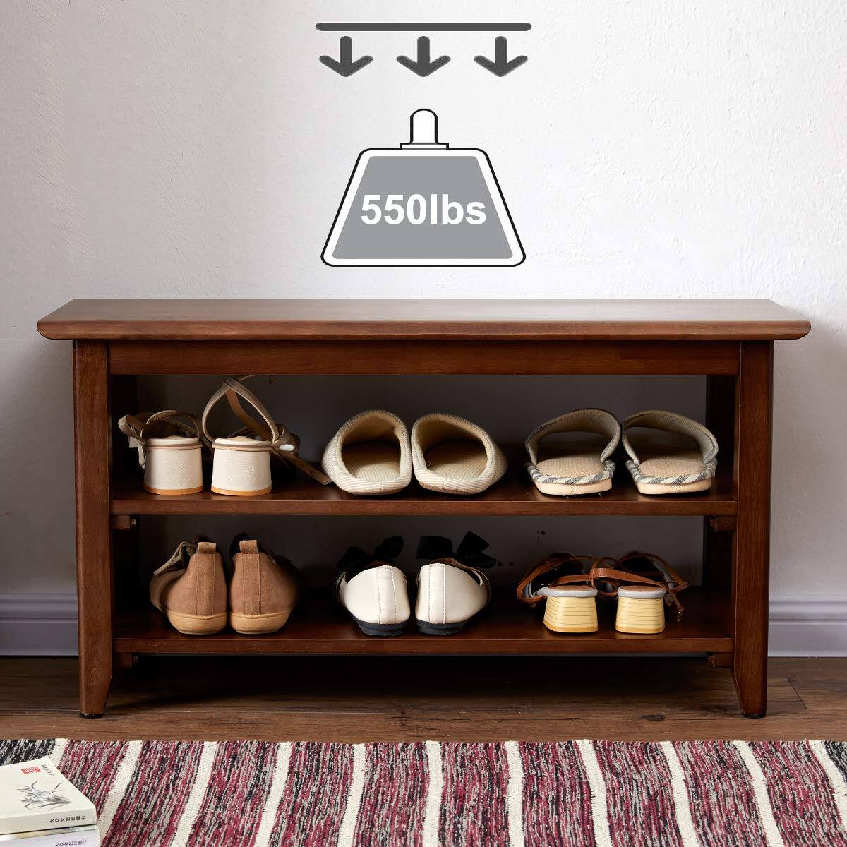Back. JETRANSPORT - Storage Bench Wooden Shoe Rack Rustic Solid Wood Entryway (brown 23.6") - Brown 31 5"W x 11 8"D x 16 5"H.