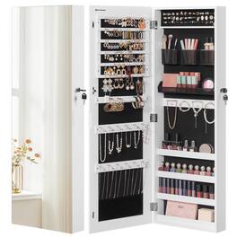 Songmics Home - Jewelry Cabinet Armoire, Lockable Wall-Mounted Organizer Unit with 2 Plastic Cosmetic Storage Trays - White