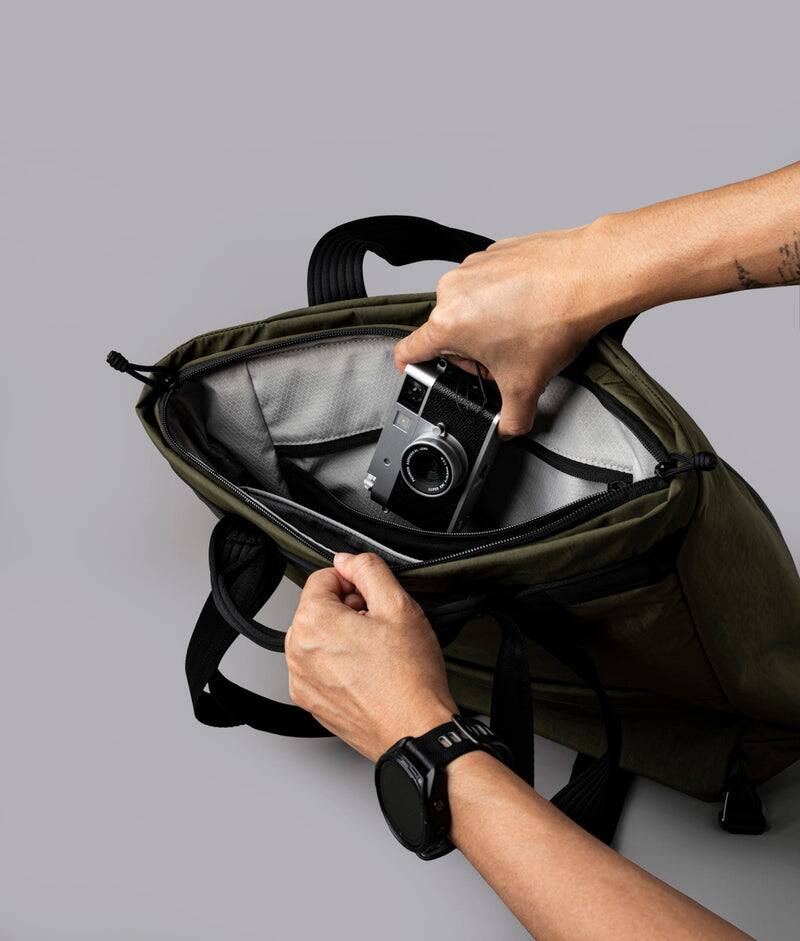 Alt View 4. ALPAKA - Flow Totepack Laptop Backpack for Men, 16" Laptop Compartment + 11" Tablet Sleeve, Tote/Backpack, Bottle Pocket - Green Axoflux 400D Washed Nylon.