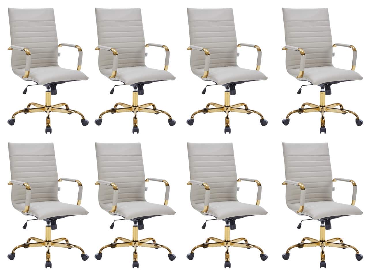 LeisureMod - Set of 8 Harris Modern High-Back Leather Upholstered Office Chair with Tilt & Swivel for Home Office - Tan