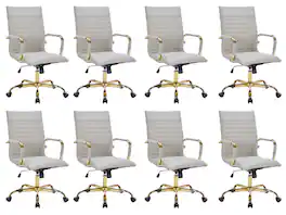 LeisureMod - Set of 8 Harris Modern High-Back Leather Upholstered Office Chair with Tilt & Swivel for Home Office - Tan