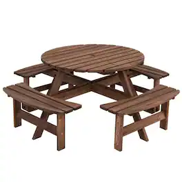 Hivvago - Wooden 8 Seater Picnic Table Umbrella Hole - Espresso
