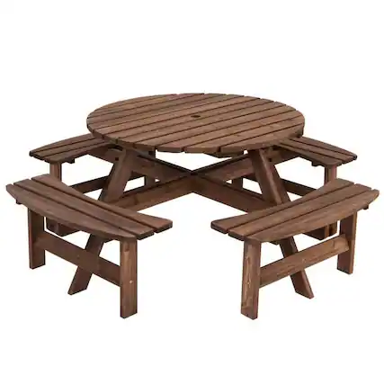 Front. Hivvago - Espresso Wooden 8 Seater Picnic Table Umbrella Hole - Espresso.