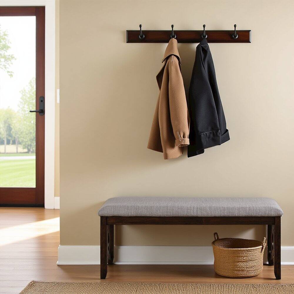 Alt View 2. FurniFact - Brown Cherry Solid Wood 46 Inch Upholstered Bench For Dining Room - Cherry.
