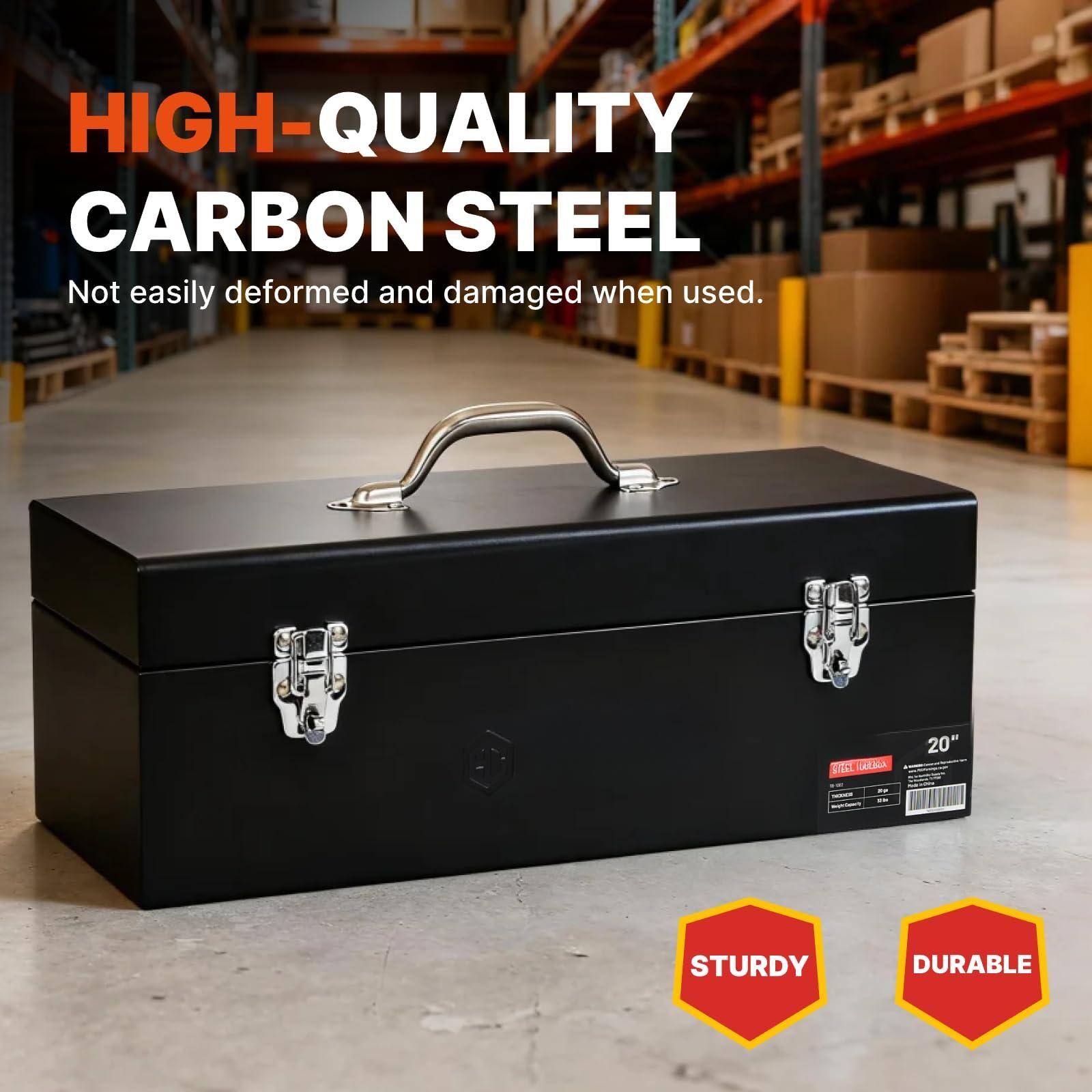 Fabibe 20 Inch Steel Tool Box Metal Carbon Portable&padlockable Sturdy ...