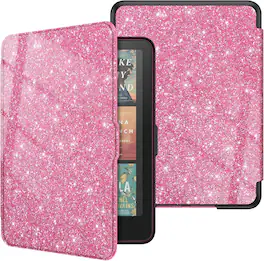Fintie - Slim Case for 7" Kindle Paperwhite 12th Gen 2024 & Kindle Colorsoft Lightweight PU Leather Hard Back Shell - Glitter Magenta