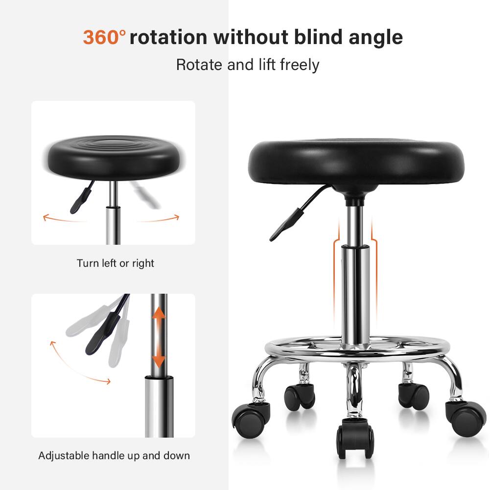 KKTONER PU Leather Modern Round Rolling Stool with Footrest Height