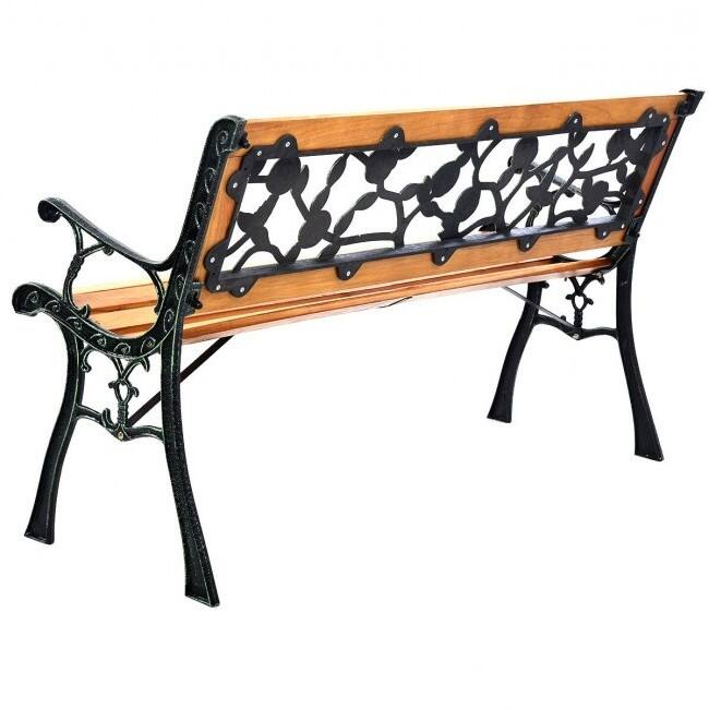 Left. Hivvago - Flowers Outdoor Patio Park Cast Iron Garden Porch Chair Bench - Natural.