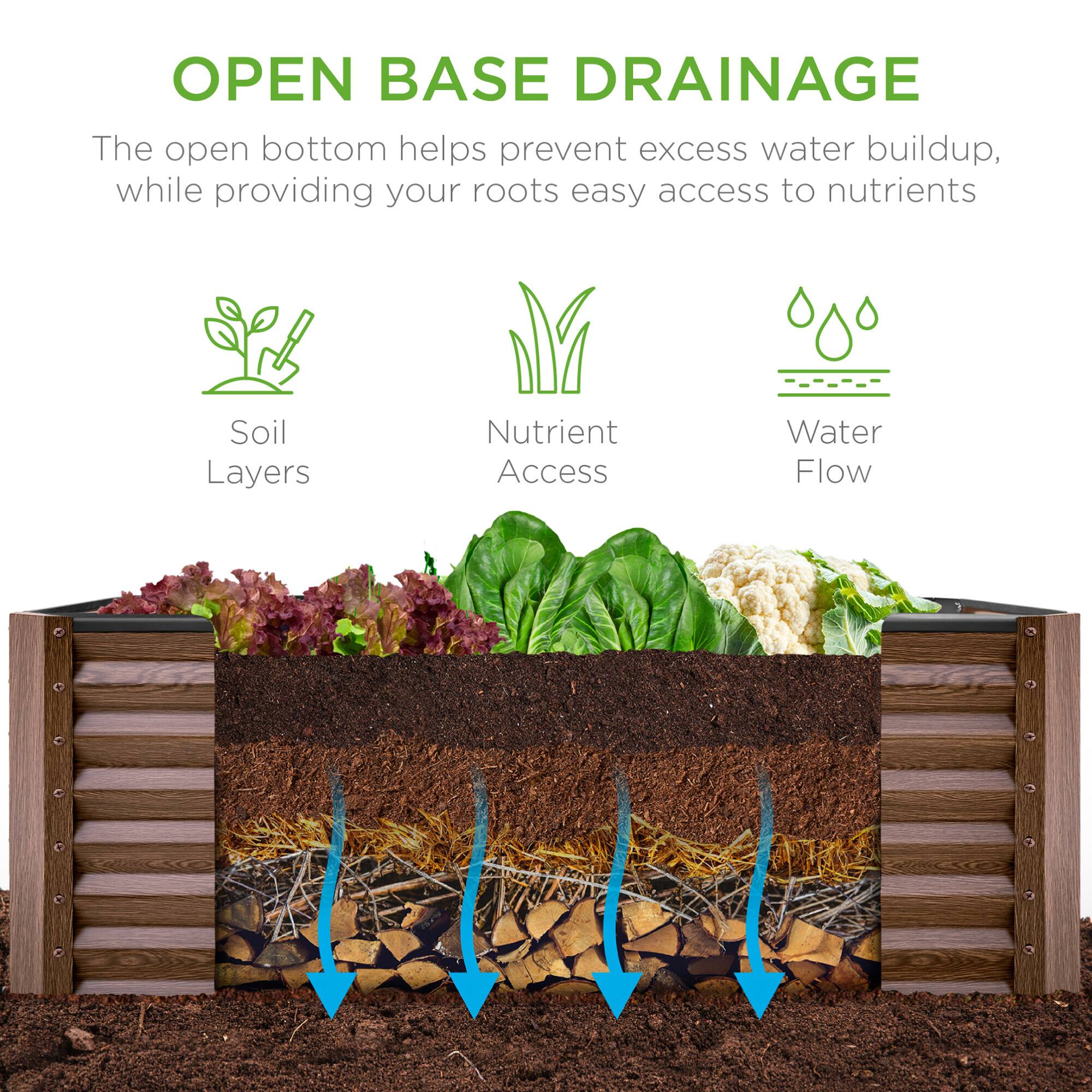 OPEN BASE DRAINAGE

The open bottom helps prevent excess water buildup, while providing your roots easy access to nutrients

- Soil Layers
- Nutrient Access
- Water Flow