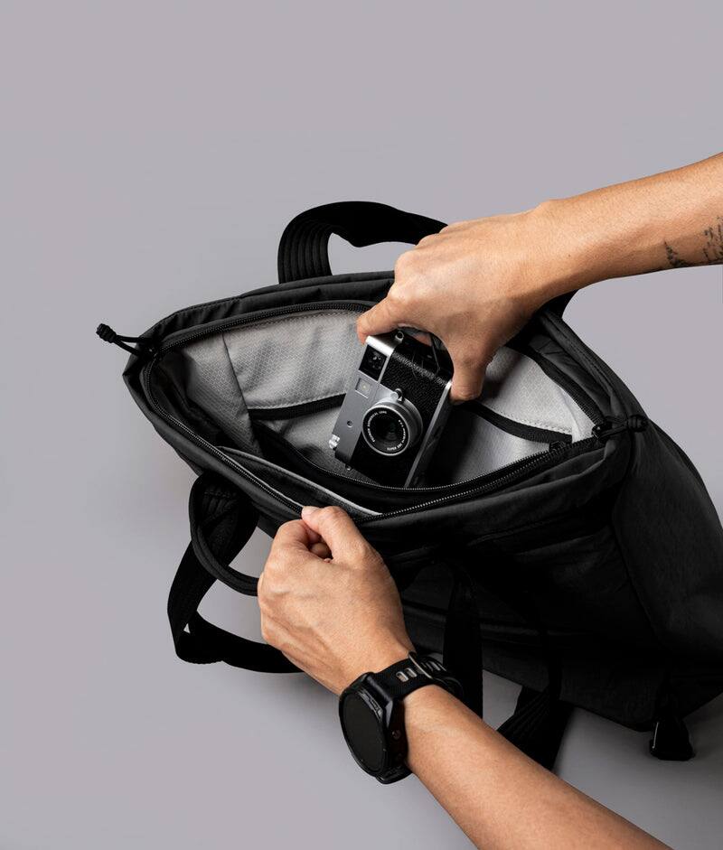 Alt View 5. ALPAKA - Flow Totepack Laptop Backpack for Men, 16" Laptop Compartment + 11" Tablet Sleeve, Tote/Backpack, Bottle Pocket - Black Axoflux 400D Washed Nylon.