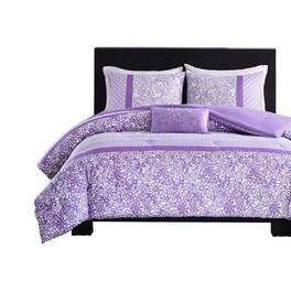 Gracie Mills - Lilibeth Striped motif of Floral Paisley and Polka dots Printed Comforter Set - Purple