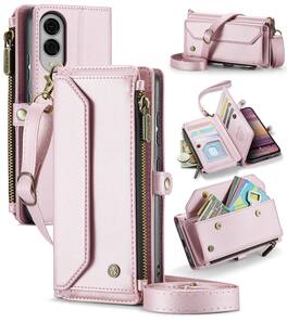 Dteck - Crossbody Wallet Case for Samsung Galaxy S25 Edge with Card Slots and Zipper Pocket, RFID Blocking PU Leather Cover - Pink