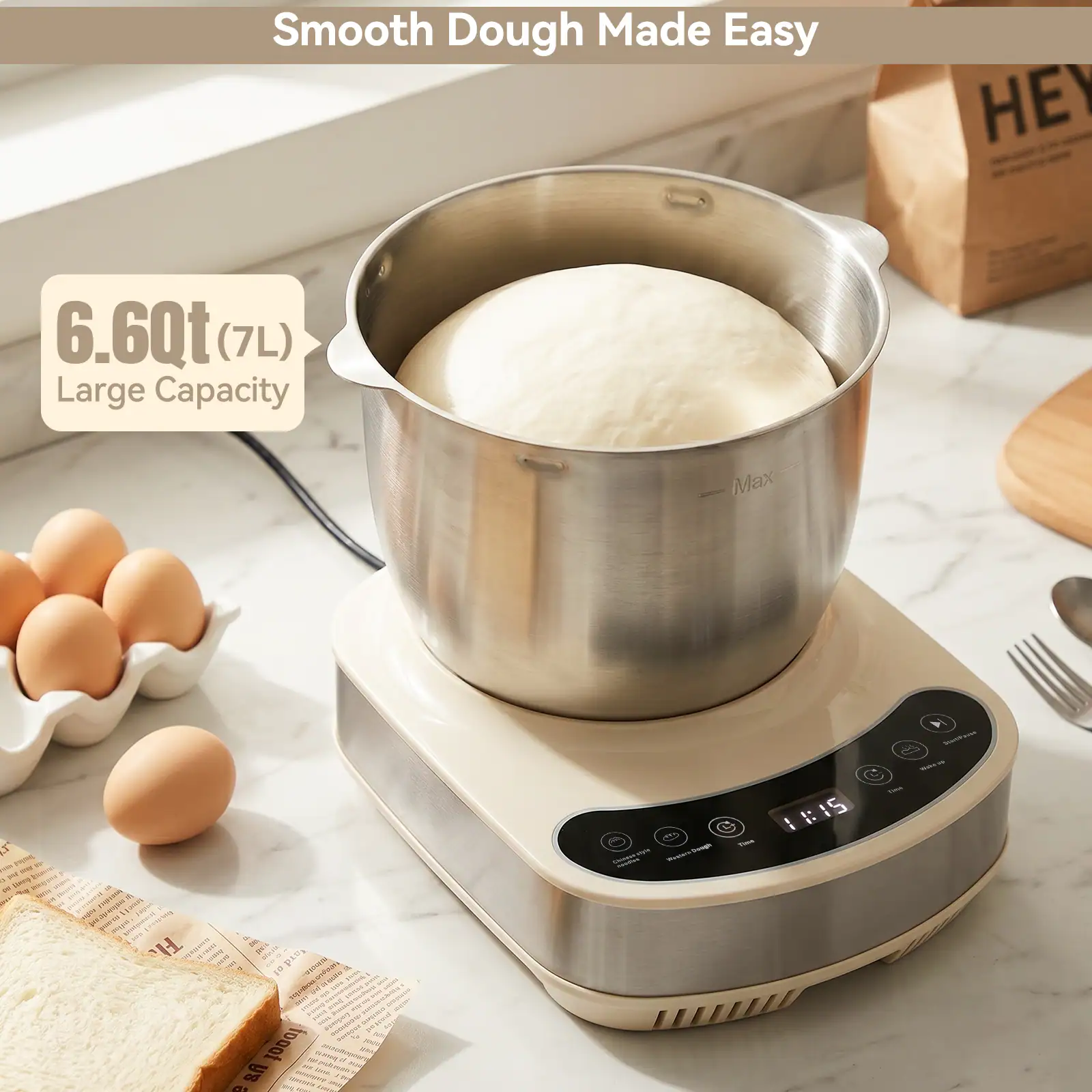 Smooth Dough Made Easy

6.6Qt (7L) Large Capacity