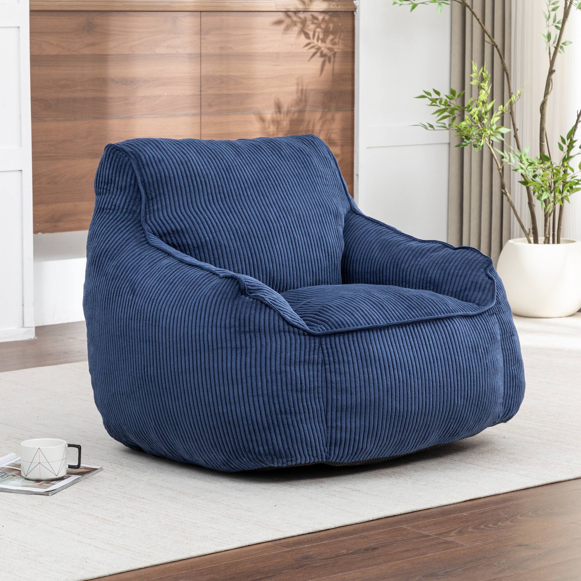 Alt View 5. GOODSILO - Large Corduroy Bean Bag Sofa Chair with Armrests and Included Filler for Living Room and Bedroom - Dark Blue.