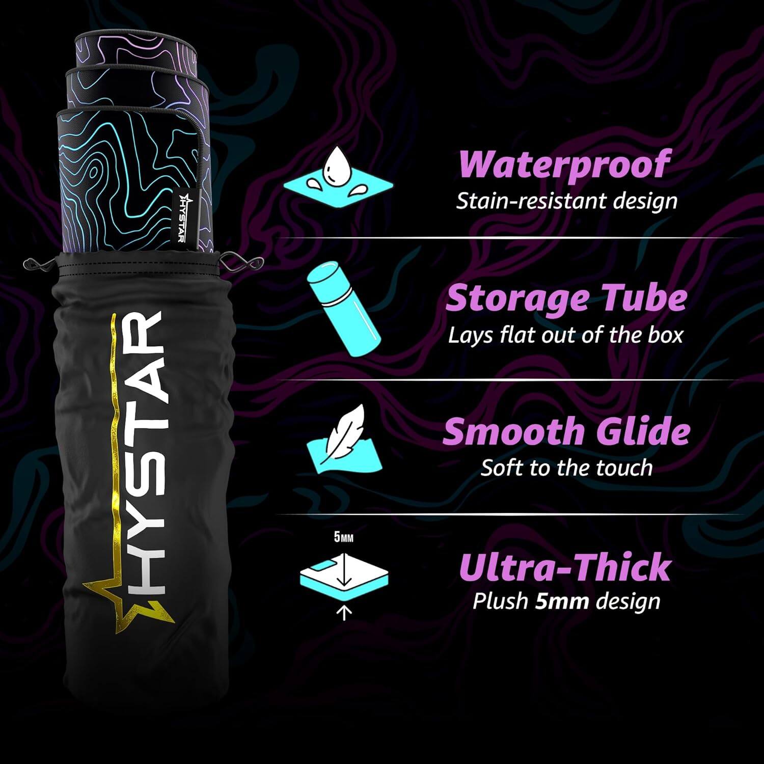 HATEYAT HYSTAR 5M Waterproof Stain-resistant design Storage Tube Lays flat out of the box Smooth Glide Soft to the touch Ultra-Thick Plush 5mm design