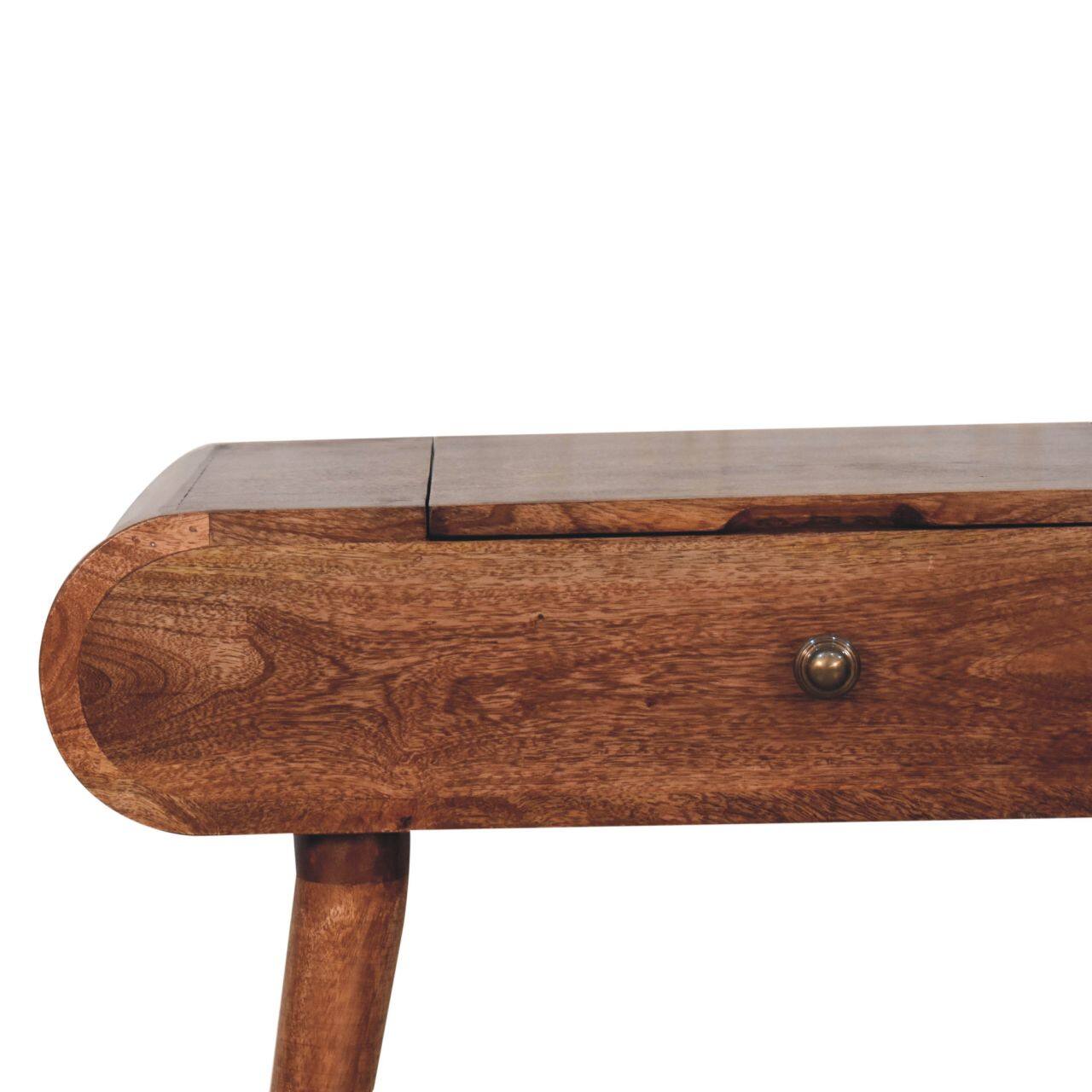 Alt View 1. Artisan Furniture - Artisan Furniture Solid Wood Mini Honey Caramel Dressing Table with Foldable Mirror, 4 Storage Compartments with Mirror - Brown.