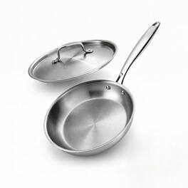 Fortune Candy - 8-Inch Fry Pan with Lid, 3-ply Skillet, 18/8 Stainless Steel, Oven Safe to 450°F, Induction Compatible, Dishwasher Safe - Silver