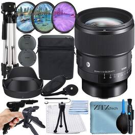Sigma - 85mm f/1.4 DG DN Lens for Sony E Mount Bundle + Case + ZeeTech Accessory Bundle - Black