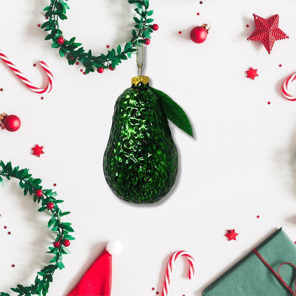 Left. OrnamentallyYou - Avocado Glass Christmas Ornament - Multi-colored.