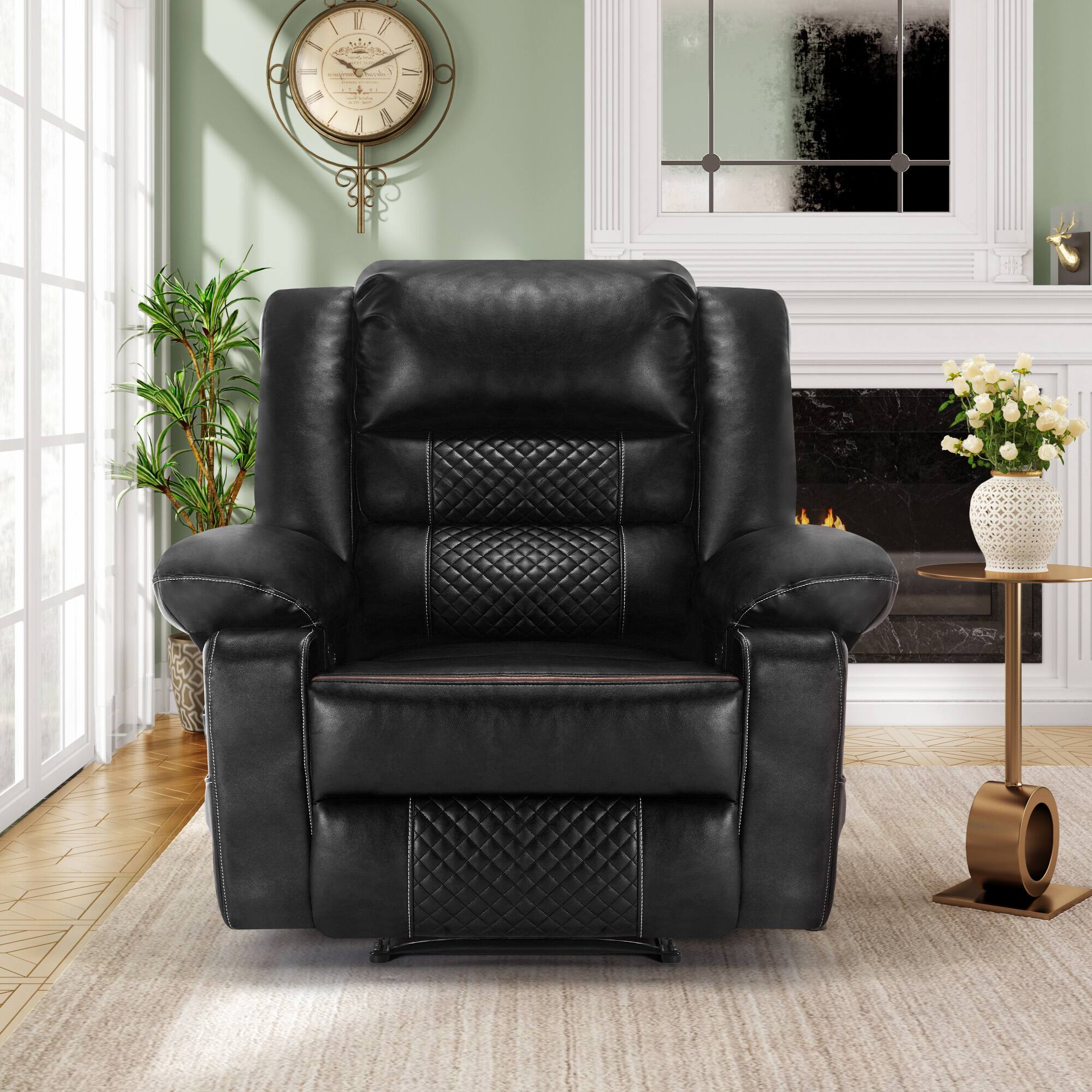 Back. APRILSOUL - Breathable Leather Massage Recliner Chair Manual Living Room Reclining Sofa - Black.