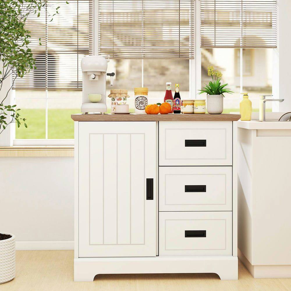 Alt View 4. Kadyn - Farmhouse Style Sideboard with Sliding Door Front, White Finish - White.