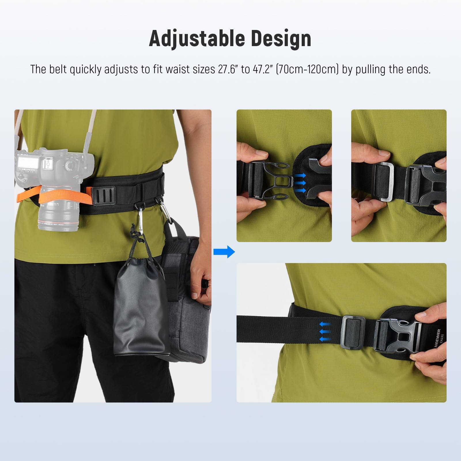 Adjustable Design

The belt quickly adjusts to fit waist sizes 27.6" to 47.2" (70cm-120cm) by pulling the ends.
