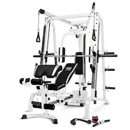 Marcy - Pro Smith Cage Workout Machine Total Body Training Home Gym System, White - White,Black