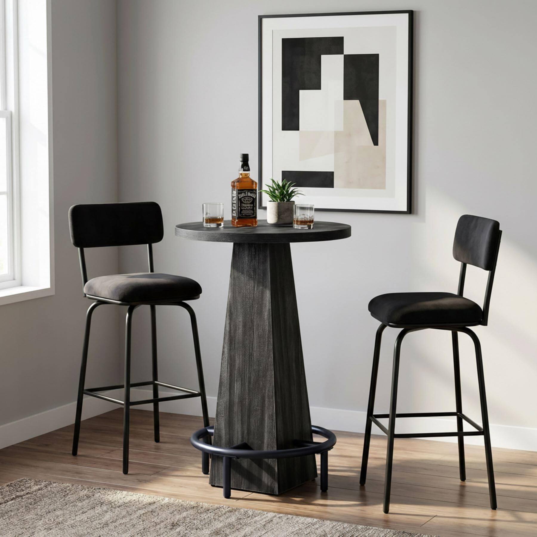 Alt View 1. Tribesigns - Round Bar Table, 37.4" High Pub Table with Metal Footrest - Black.