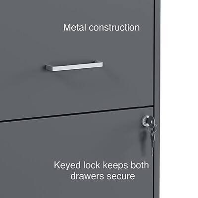 Metal construction  
Keyed lock keeps both drawers secure