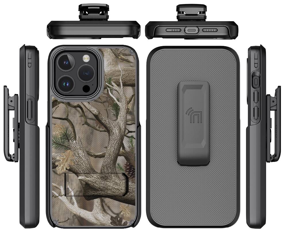 Alt View 9. Nakedcellphone - Combo for iPhone 15 Pro Max - Rugged Phone Cover with Stand and Belt Clip Holster - Camo.