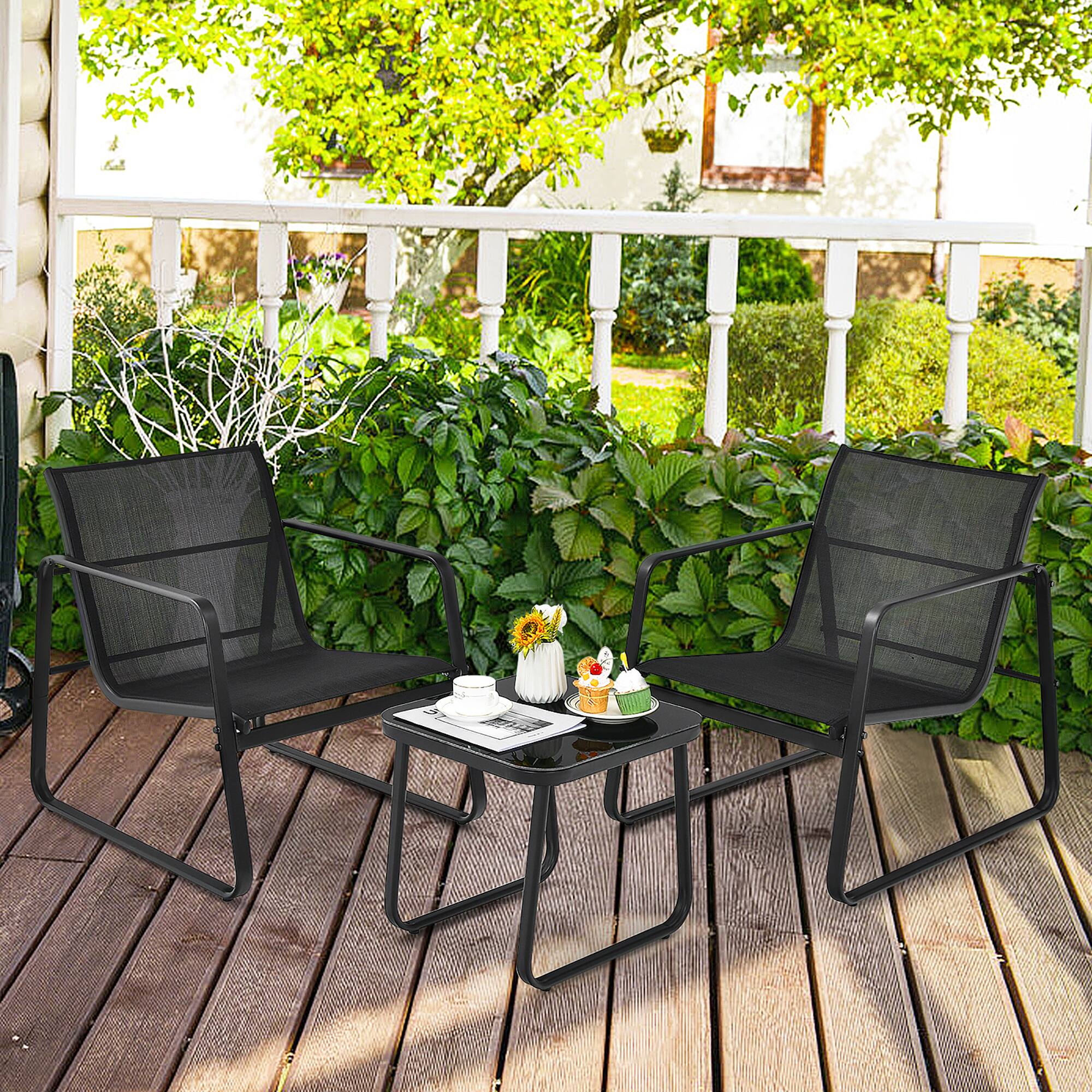 Alt View 2. Costway - Costway 3PCS Patio Bistro Furniture Set Glass Top Table Garden Deck - Black.