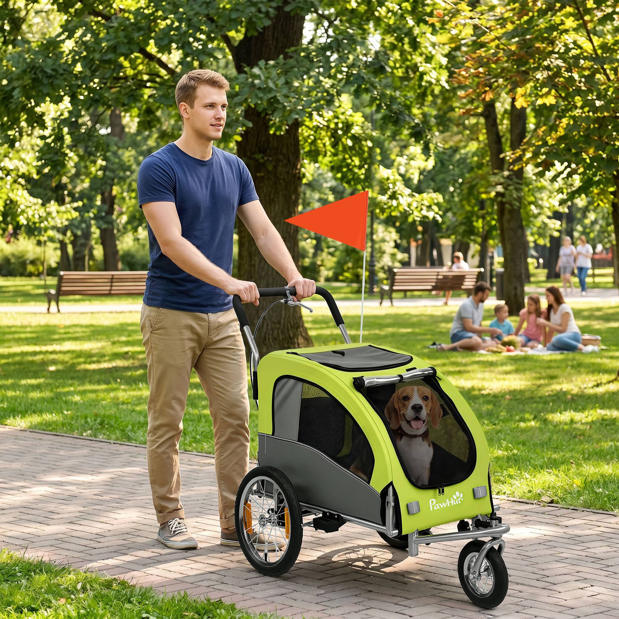 Alt View 1. Aosom - in 1 Dog Bike Trailer, Foldable Pet Stroller, Dog Bicycle Trailer with Suspension - Green.