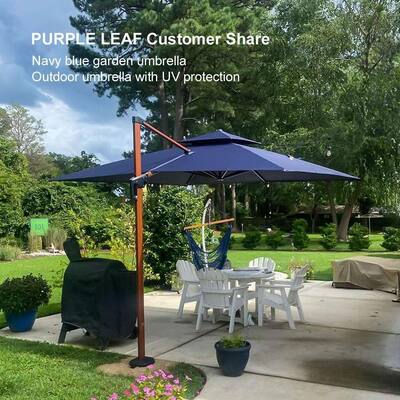 PURPLE LEAF 12' x 12' Navy Blue Square Umbrellas In Wood Color PURPLE LEAF 12' x 12' Navy Blue Square Umbrellas In Wood Color