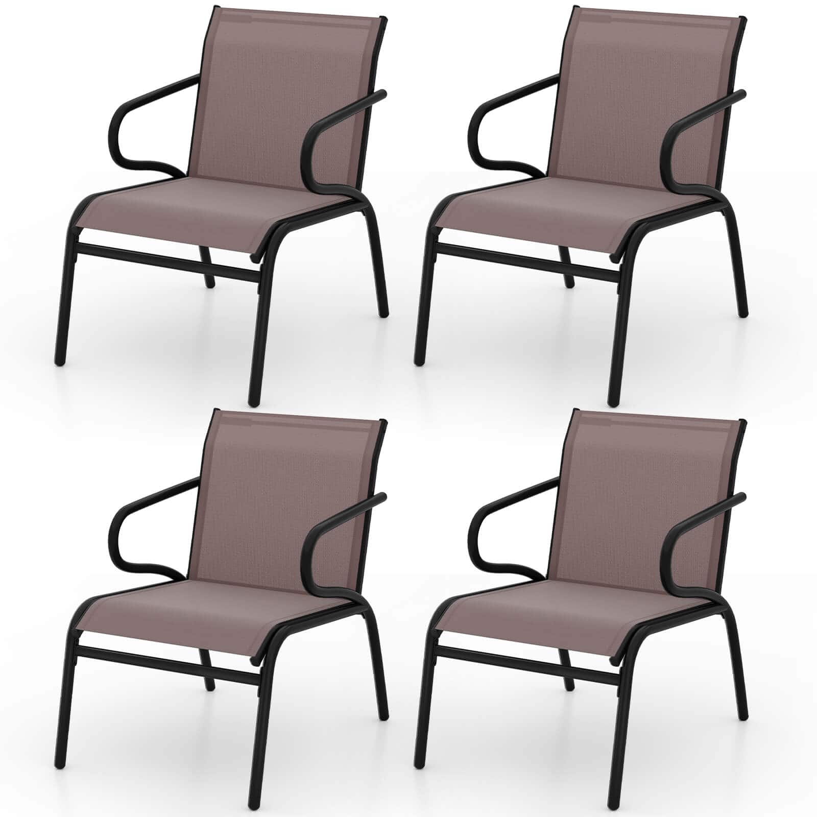 Costway - Patio Chairs Set of 4 with Breathable Fabric & Metal Frame Armrests for Poolside - Black,Brown price history on PriceWatchPro