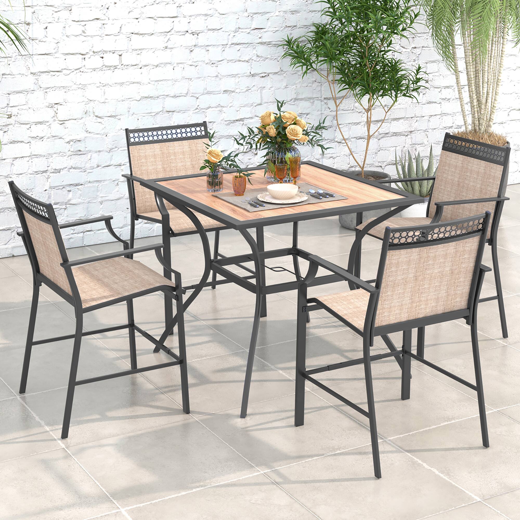 Alt View 3. Gymax - Gymax Patio Table for 4 People w/ Umbrella Hole Wood-Like Tabletop Metal Support Legs - Brown, Black.