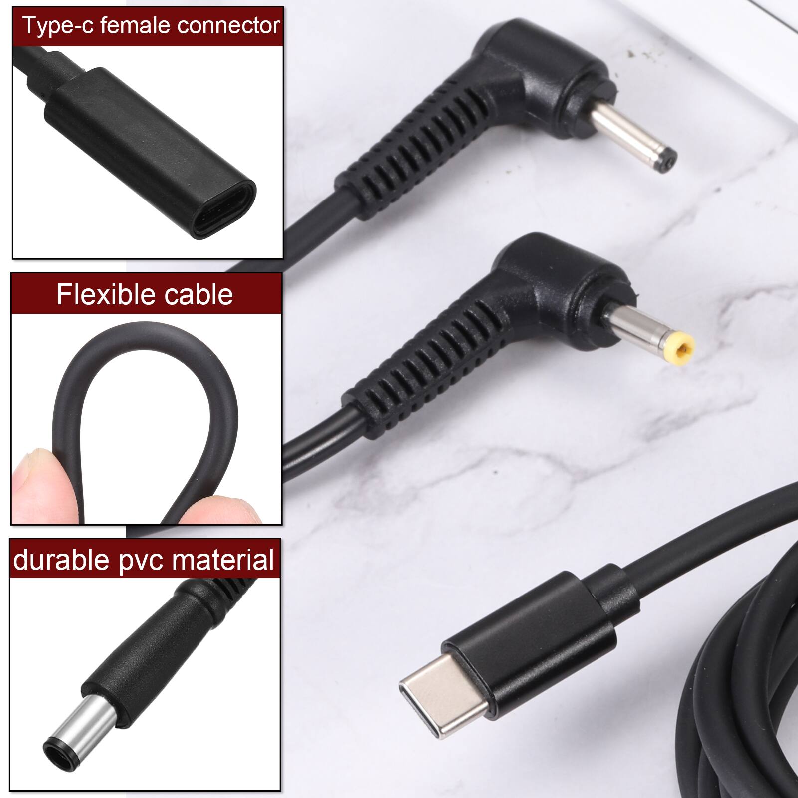- Type-c female connector
- Flexible cable
- Durable PVC material