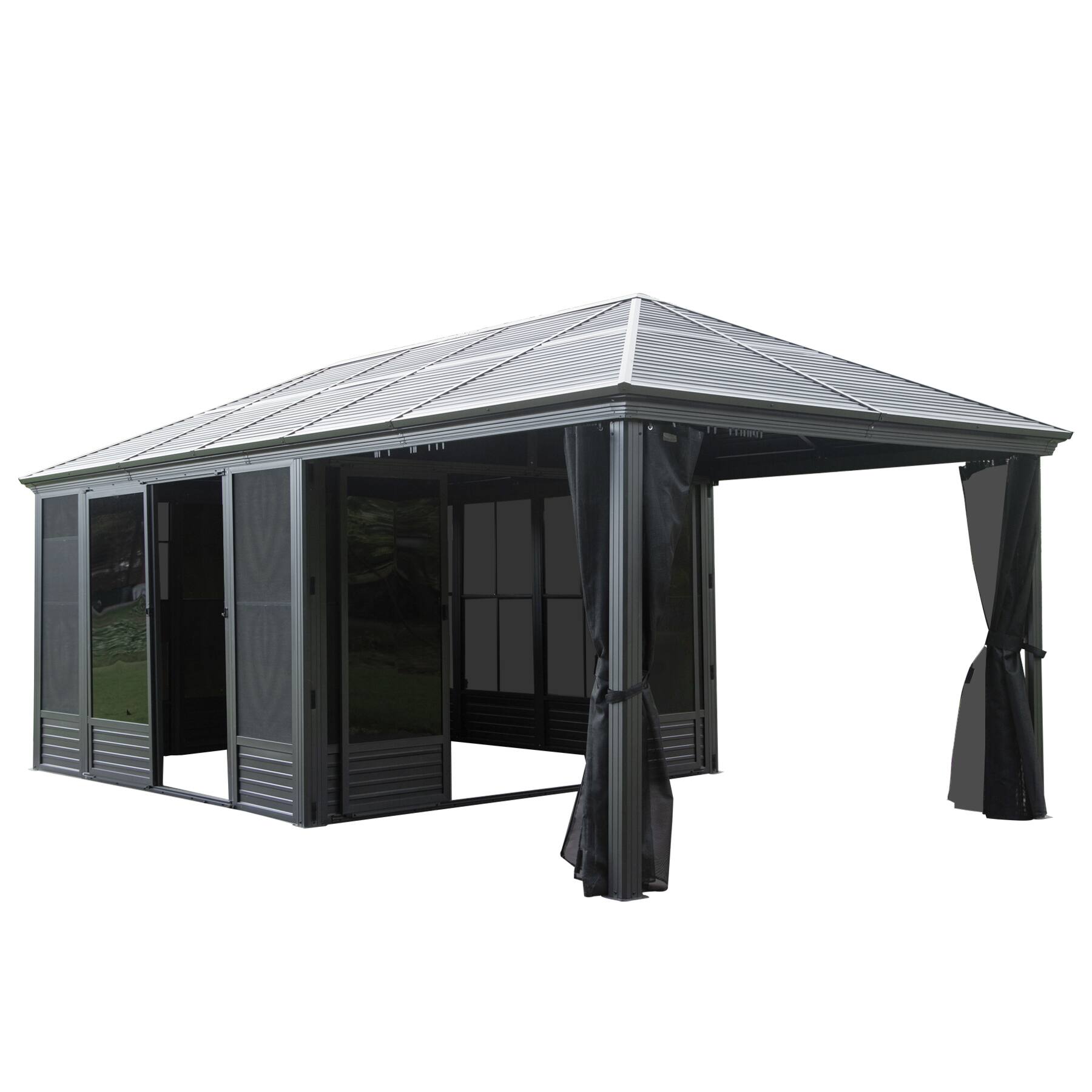 Angle. Mondawe - 11x21FT Outdoor Sunroom,Solarium with Galvanized Steel Roof - Grey.