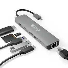 Plugable - 7-in-1 USB C Hub Multiport Adapter with Ethernet - 100W Charging - Space Gray
