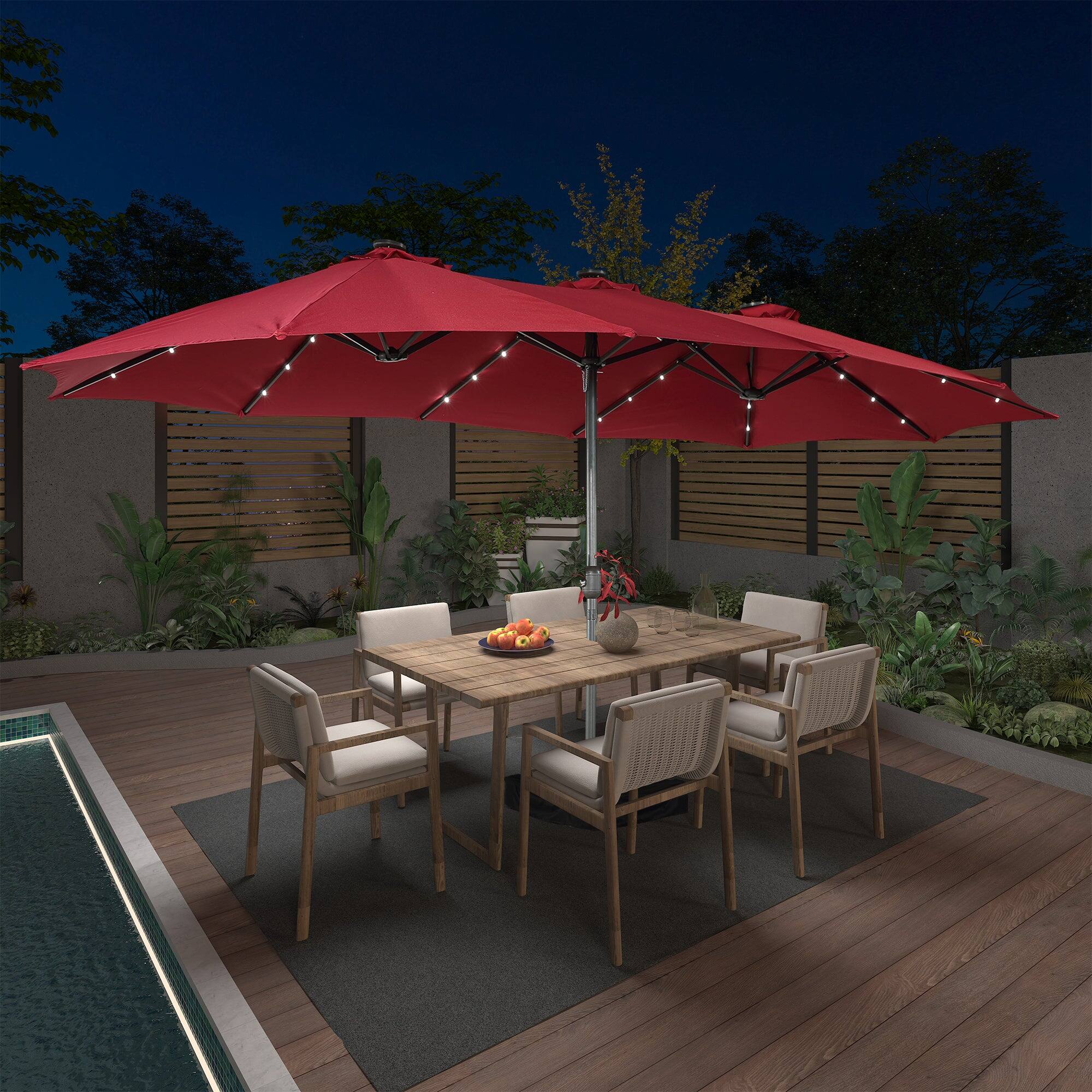 Alt View 1. Boyel Living - 15 FT Extra Large Double Sided Patio Umbrella with Base and Solar LED - Red.