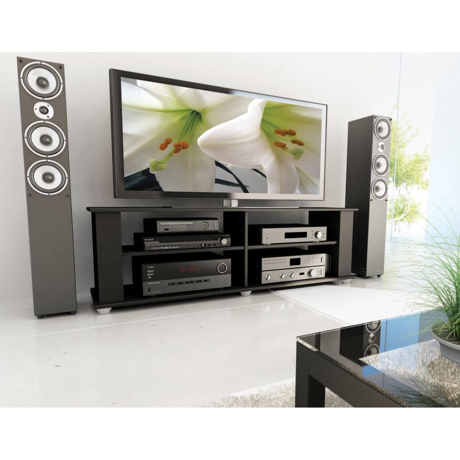 Angle. Hivvago - Modern Black TV Stand - Fits up to 68-inch TV - Black.