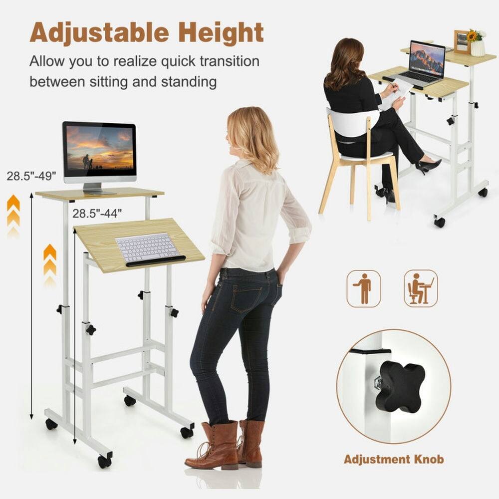 Adjustable Height  
Allow you to realize quick transition between sitting and standing  

28.5"-49"  
28.5"-44"  

Adjustment Knob