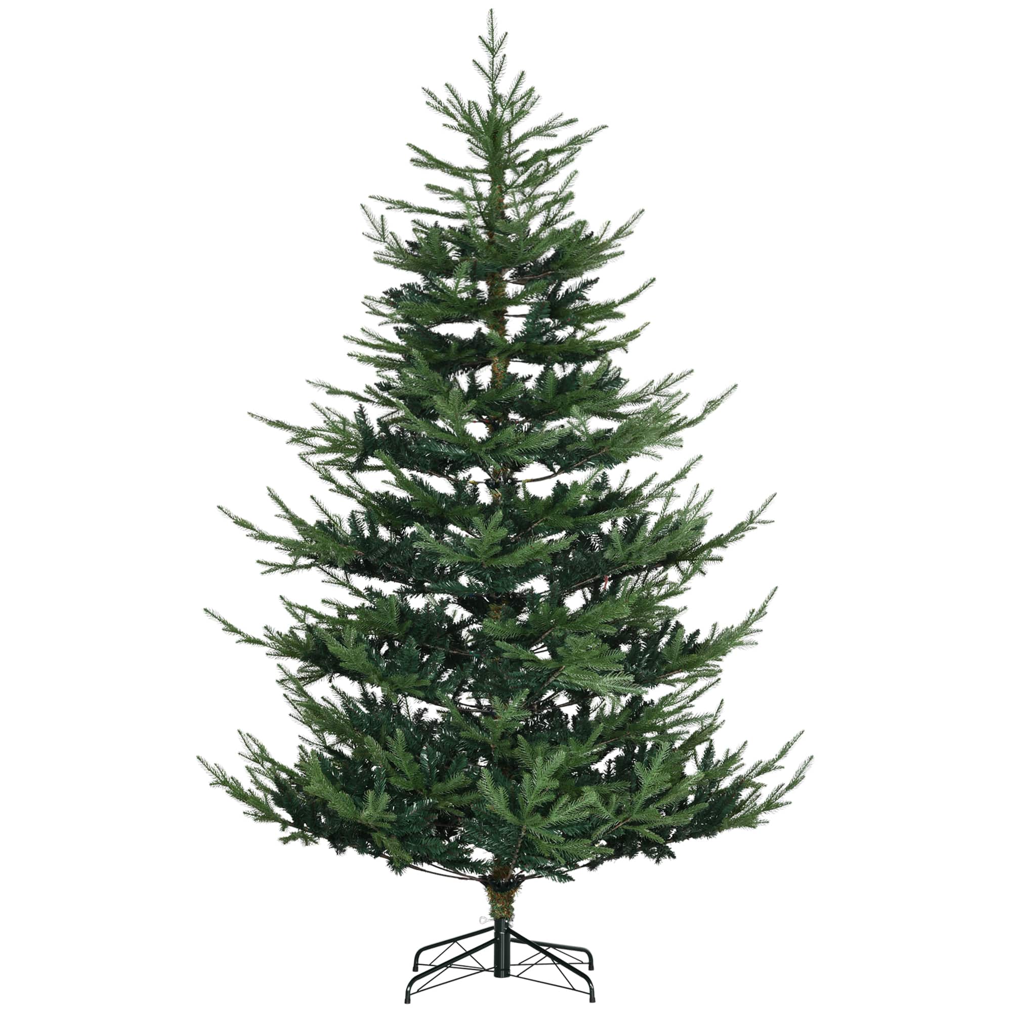 Homcom - 7.5ft Nordic Pine Hinged Artificial Christmas Tree, 1218 Realistic Branches Steel Base - Green