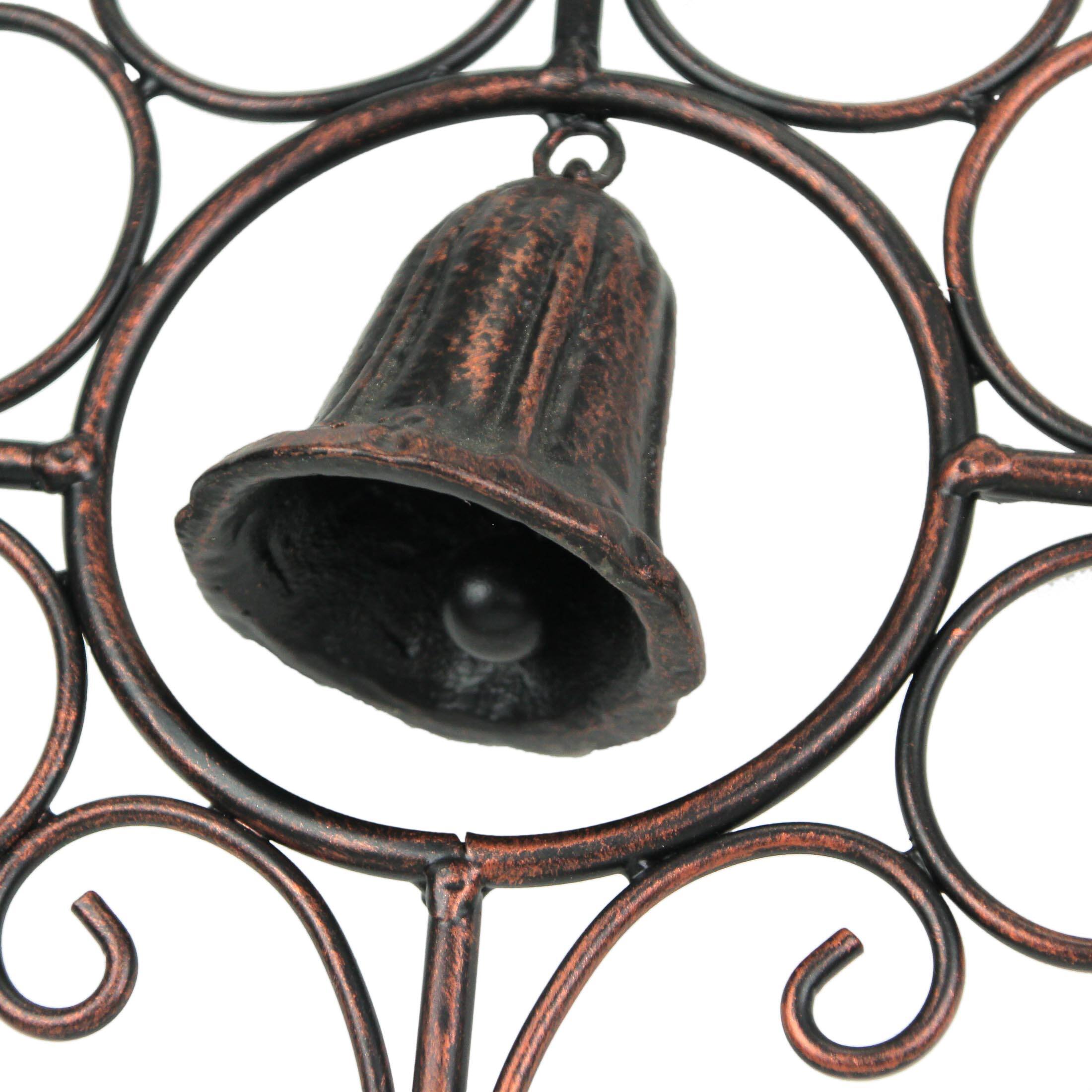 Alt View 2. Things2Die4 - Set of 2 Aged Copper Finished Scroll Design Metal Garden Stakes With Wind Bells - Copper.