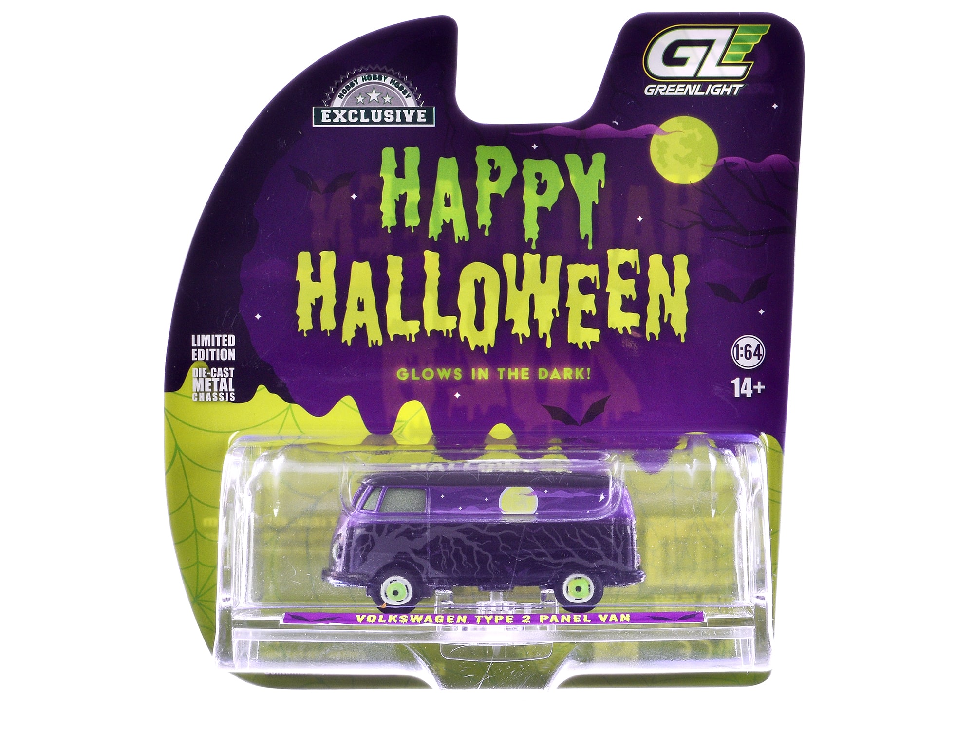 "Volkswagen Type 2 Panel Van Black and Purple with ""Glow in the Dark"" Paint 1/64 Diecast Model Car by Greenlight" price history on PriceWatchPro