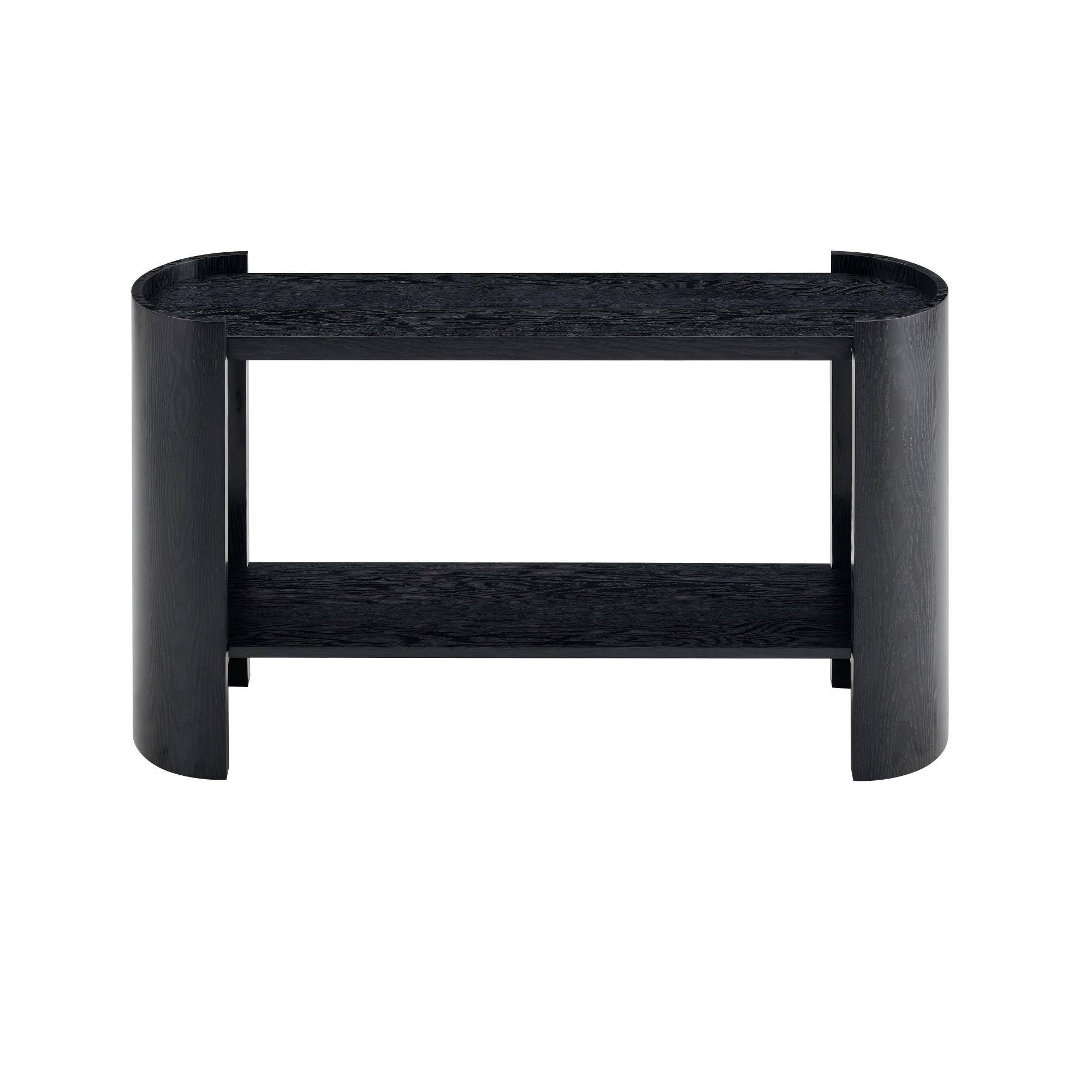 Alt View 9. Loheer - Loheer- Black Wood Grain Curved Foyer Table 4.43x1.15x2.53 ft Minimalist Sofa Side Console for Small Space Living Room - Black.
